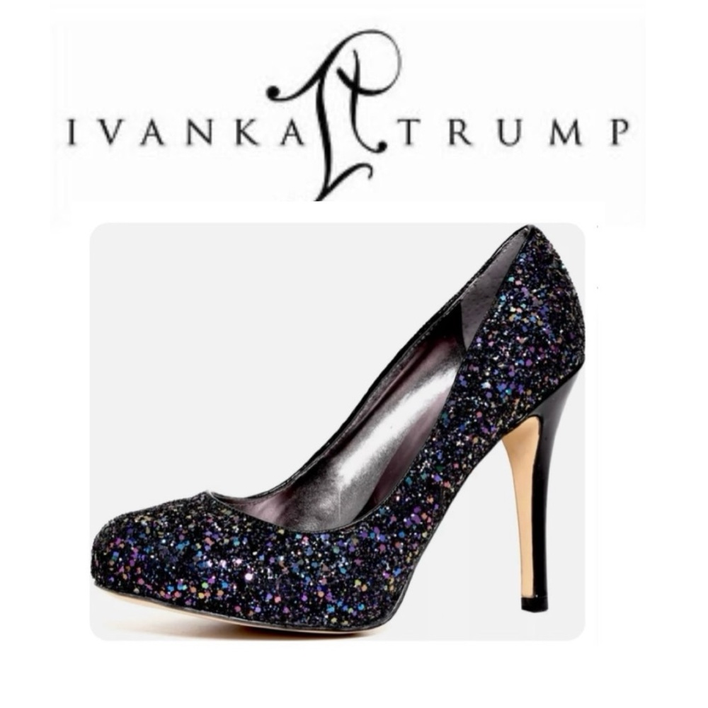 🦜 IVANKA TRUMP Black Multicolor Glittery Iris Pumps Stiletto Heels Shoes 8.5